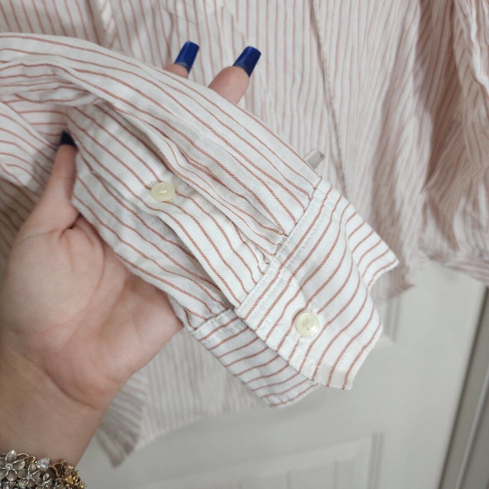 Madewell Womens Top Terrace Lace Up Shirt Vera Stripe Red White Coastal Blouse L - Picture 8 of 12